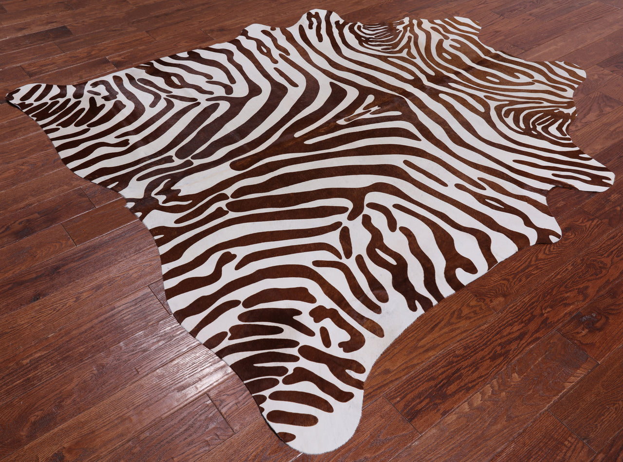 Brown Zebra Animal Print Natural Cowhide Rug - X-Large 6' 10"H x 6' 3"W