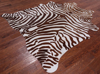 Thumbnail for Brown Zebra Animal Print Natural Cowhide Rug - X-Large 6' 10