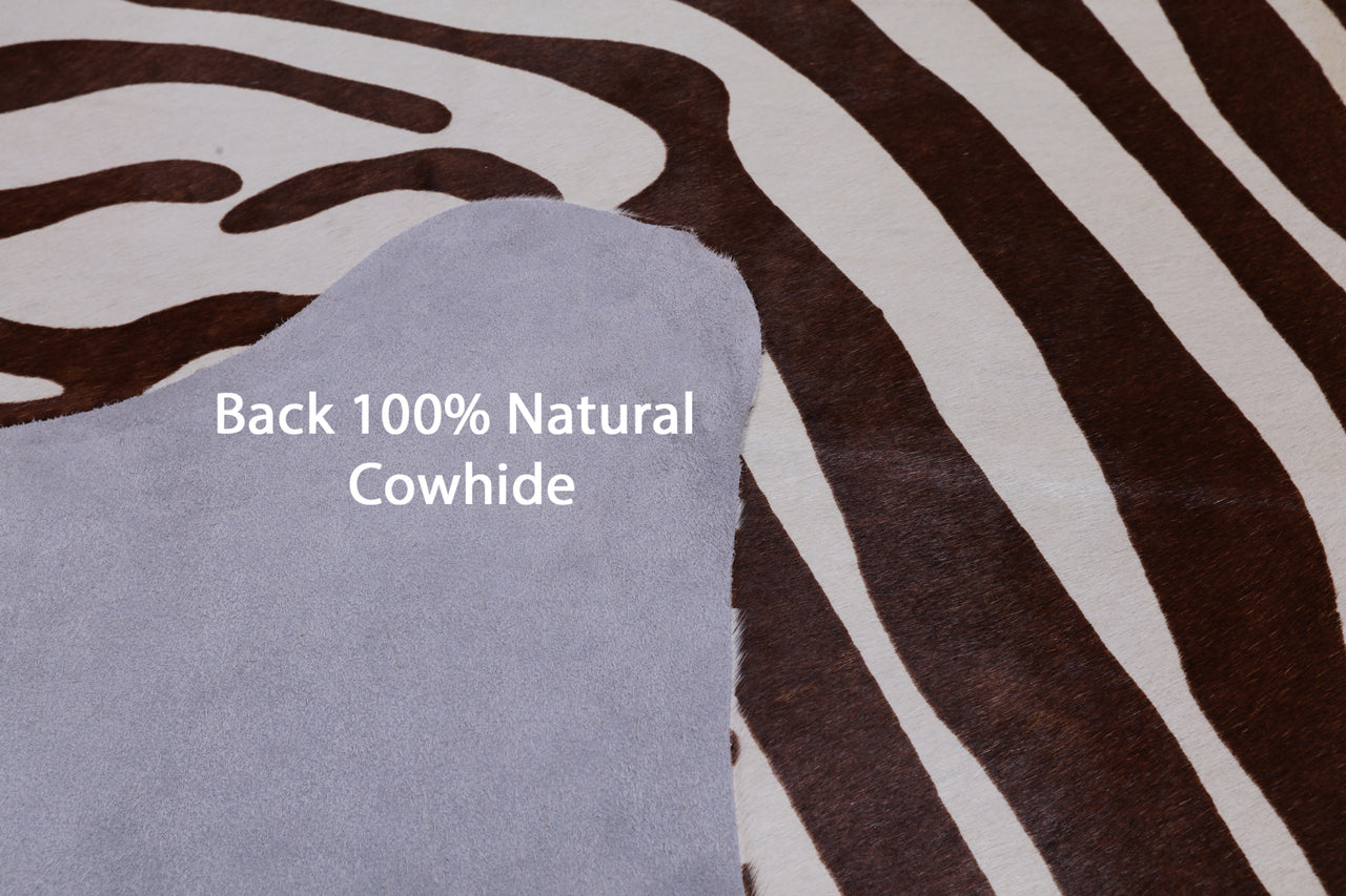 Brown Zebra Animal Print Natural Cowhide Rug - X-Large 6' 10"H x 6' 3"W
