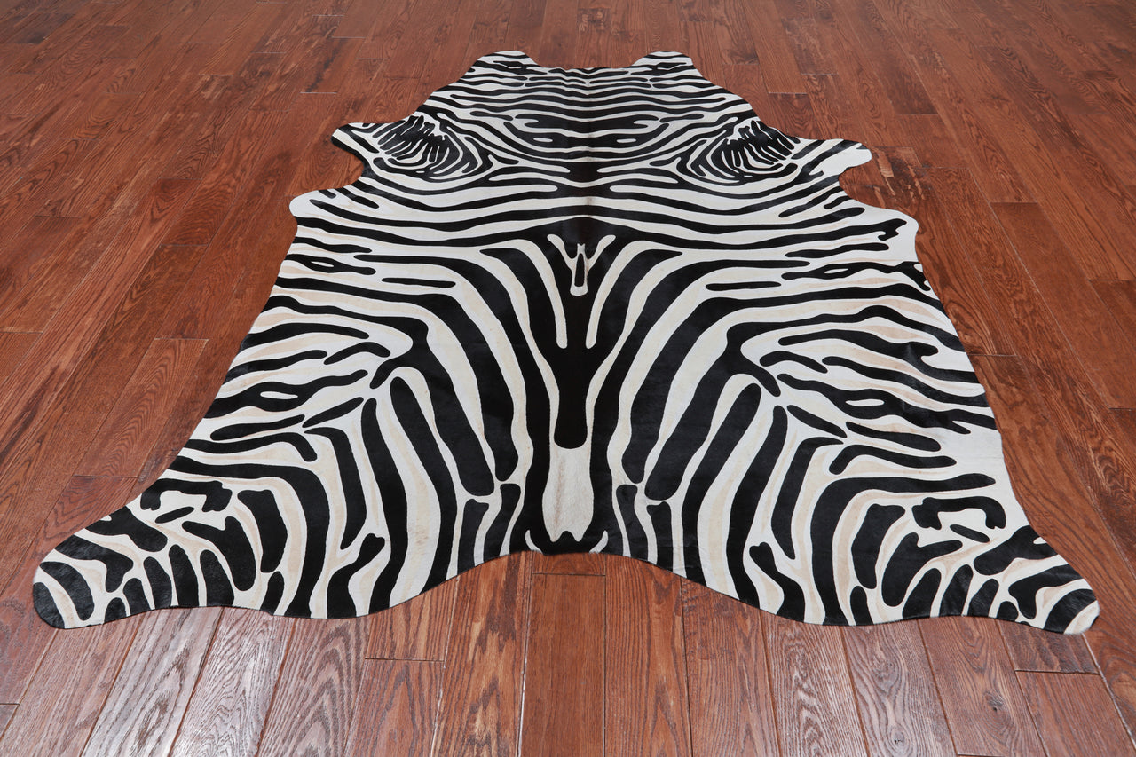 Black Zebra Animal Print Natural Cowhide Rug - XX-Large 7' 4"H x 6' 0"W
