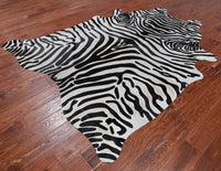 Thumbnail for Black Zebra Animal Print Natural Cowhide Rug - XX-Large 7' 4