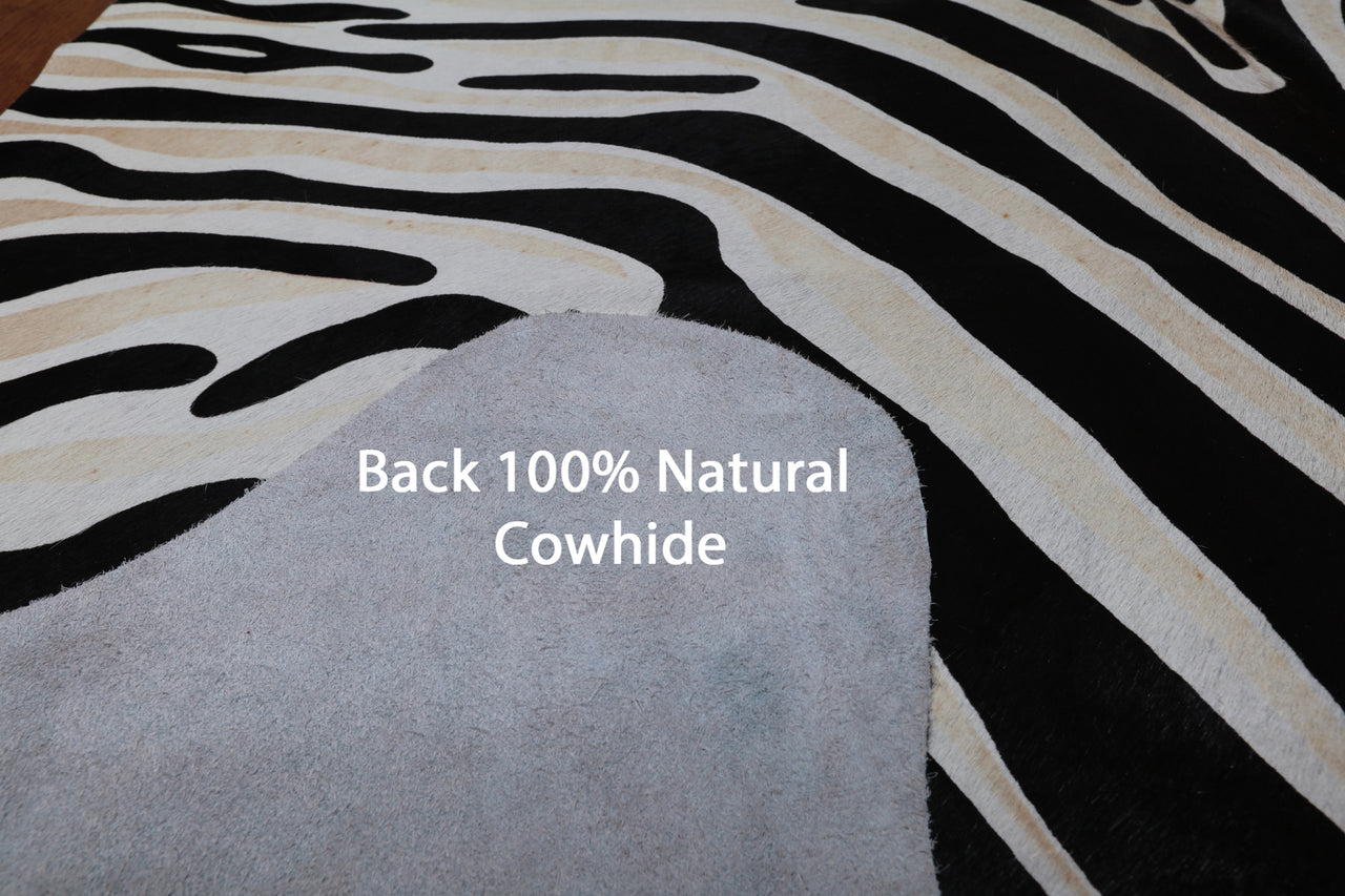 Black Zebra Animal Print Natural Cowhide Rug - XX-Large 7' 4"H x 6' 0"W
