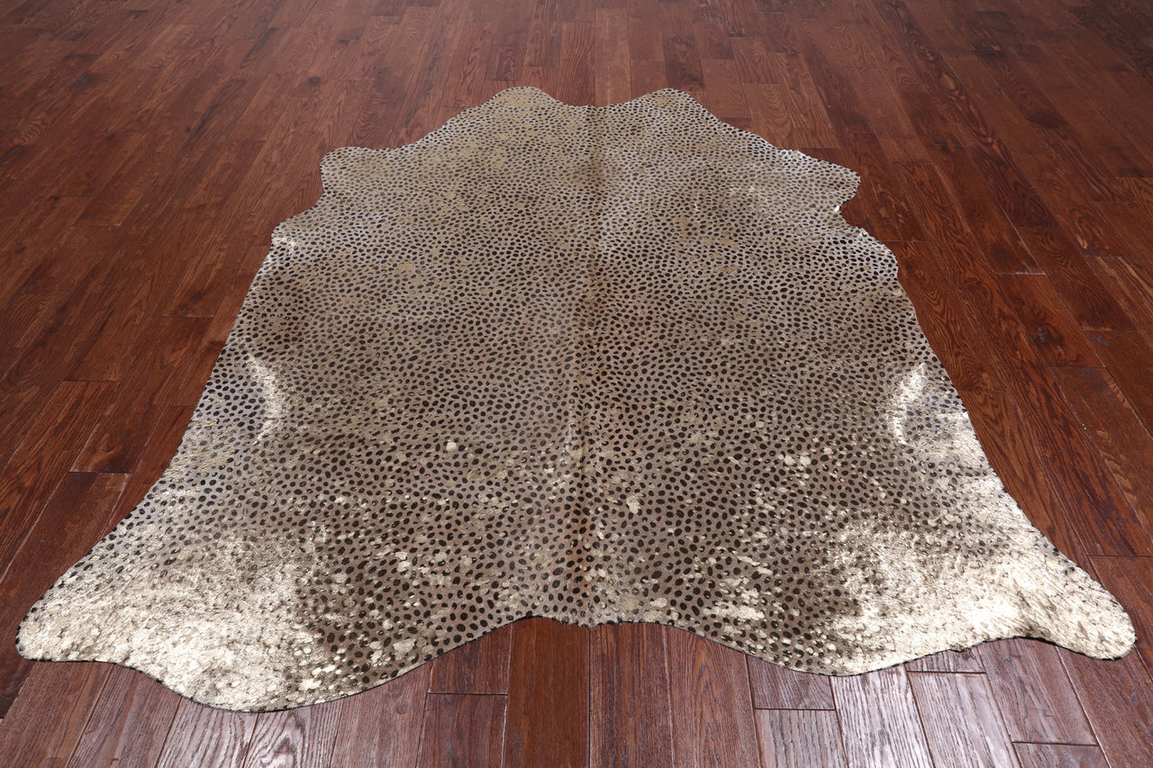 Gold Metallic Animal Print Natural Cowhide Rug - X-Large 7' 1"H x 6' 1"W