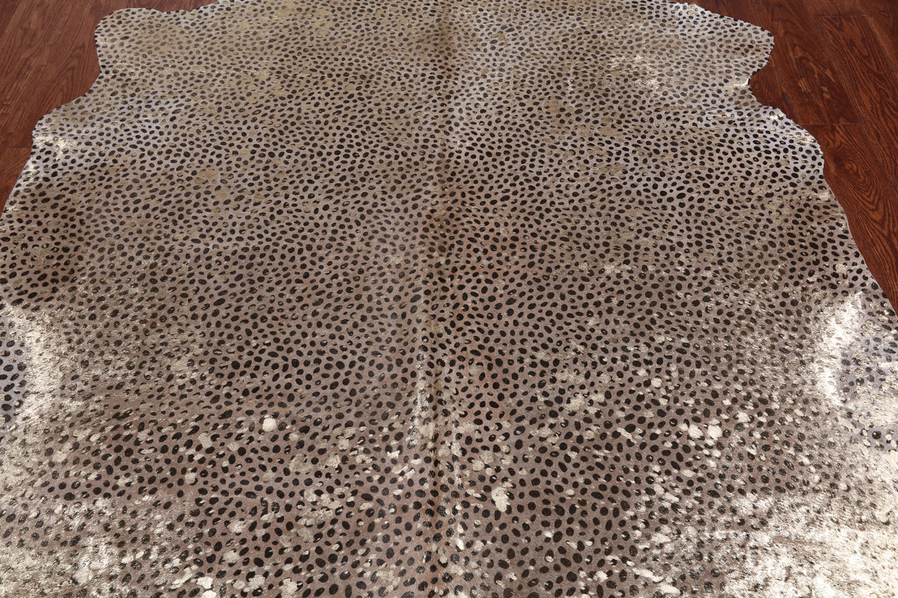 Gold Metallic Animal Print Natural Cowhide Rug - X-Large 7' 1"H x 6' 1"W