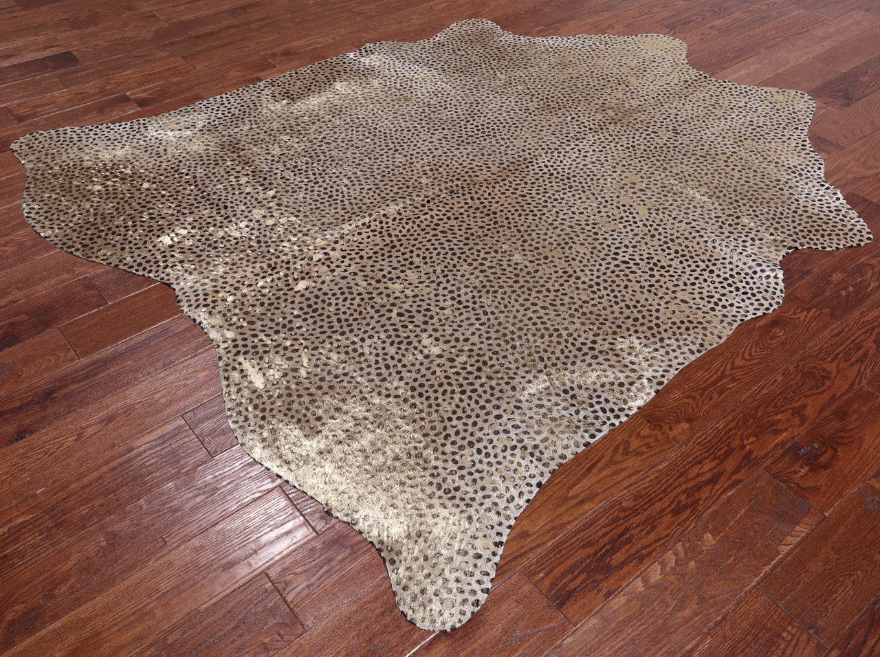 Gold Metallic Animal Print Natural Cowhide Rug - X-Large 7' 1"H x 6' 1"W