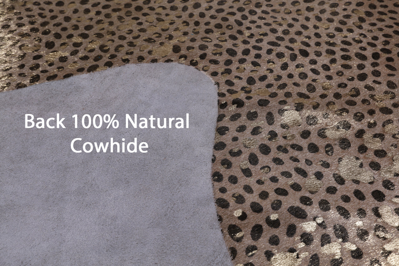 Gold Metallic Animal Print Natural Cowhide Rug - X-Large 7' 1"H x 6' 1"W