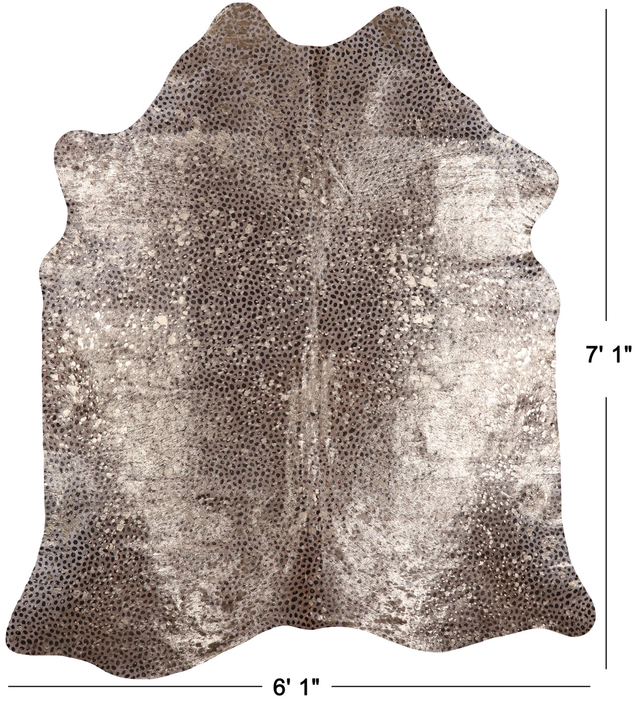 Gold Metallic Animal Print Natural Cowhide Rug - X-Large 7' 1"H x 6' 1"W