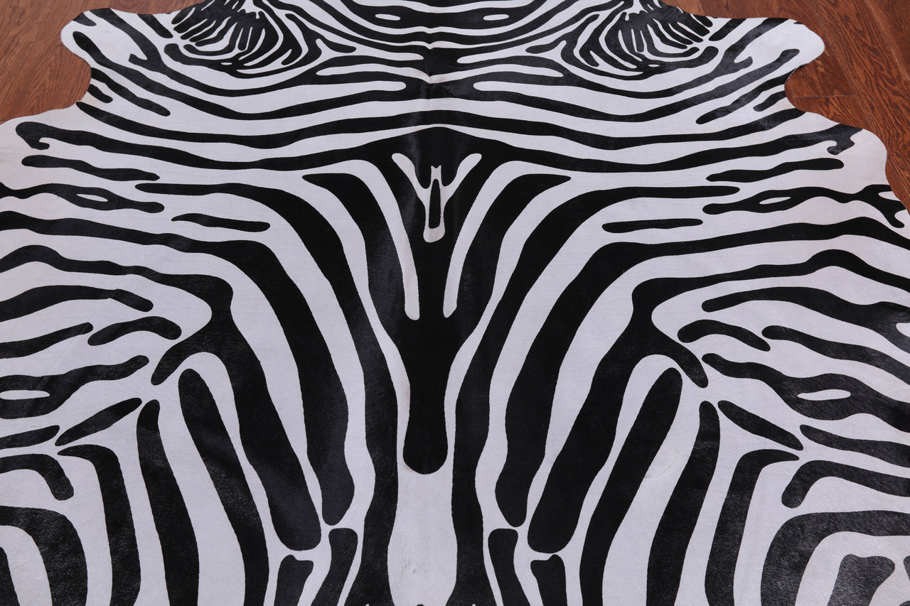Black Zebra Animal Print Natural Cowhide Rug - X-Large 7' 1"H x 6' 5"W