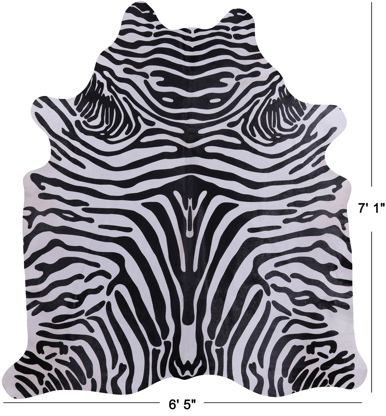Black Zebra Animal Print Natural Cowhide Rug - X-Large 7' 1"H x 6' 5"W