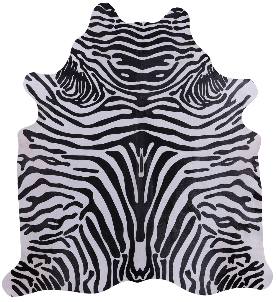 Black Zebra Animal Print Natural Cowhide Rug - X-Large 7' 1"H x 6' 5"W