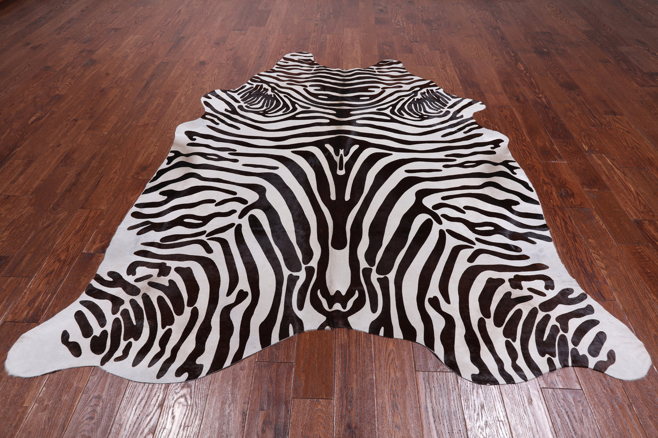 Brown Zebra Animal Print Natural Cowhide Rug - XX-Large 8' 0"H x 6' 9"W