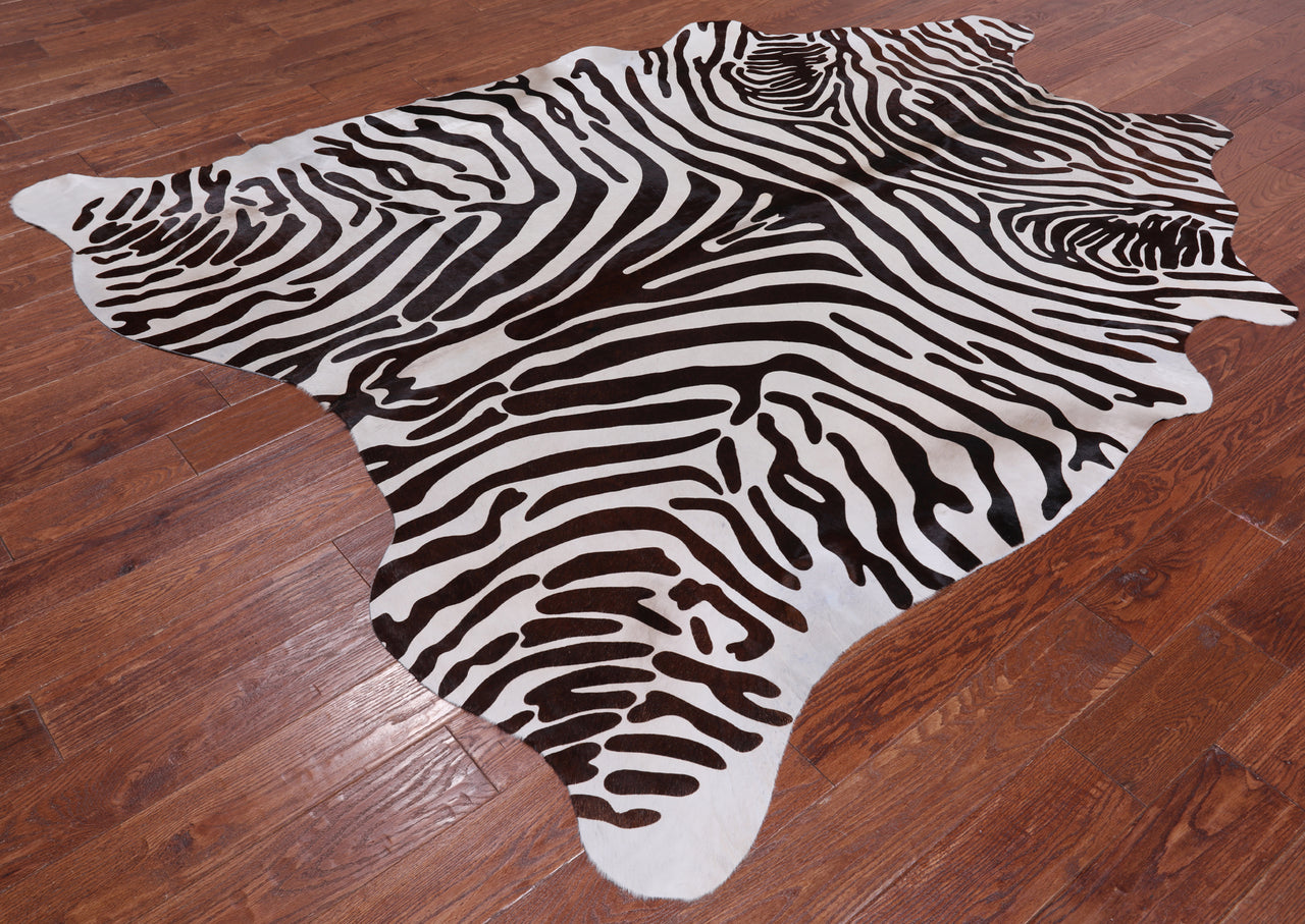 Brown Zebra Animal Print Natural Cowhide Rug - XX-Large 8' 0"H x 6' 9"W