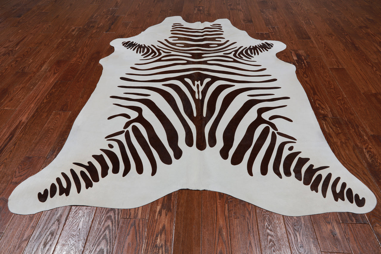 Brown Zebra Animal Print Natural Cowhide Rug - XX-Large 7' 7"H x 6' 0"W