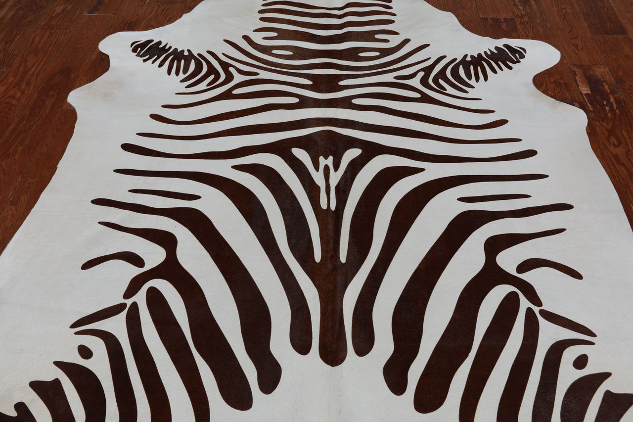 Brown Zebra Animal Print Natural Cowhide Rug - XX-Large 7' 7"H x 6' 0"W