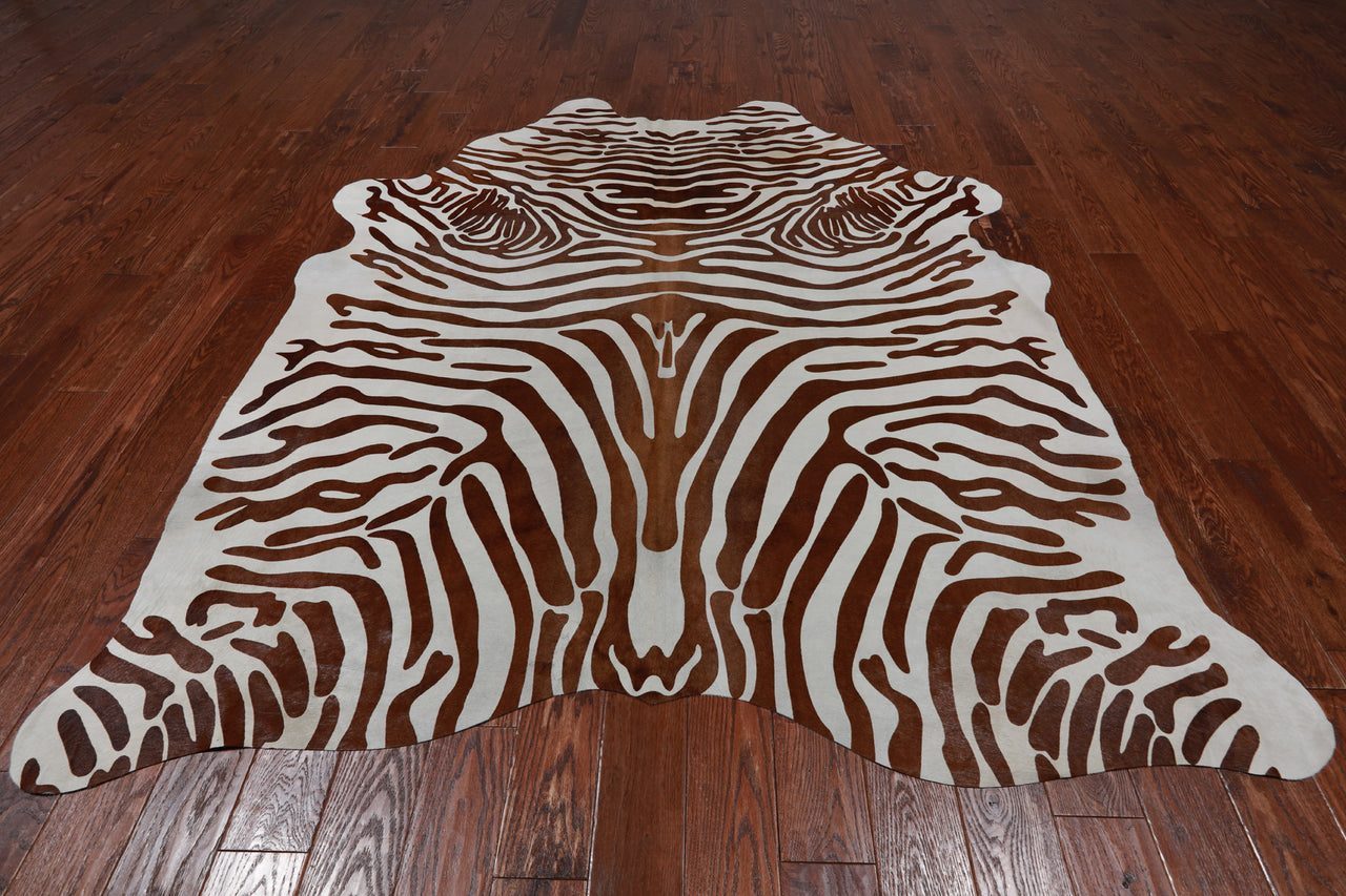Brown Zebra Animal Print Natural Cowhide Rug - XX-Large 7' 10"H x 6' 6"W
