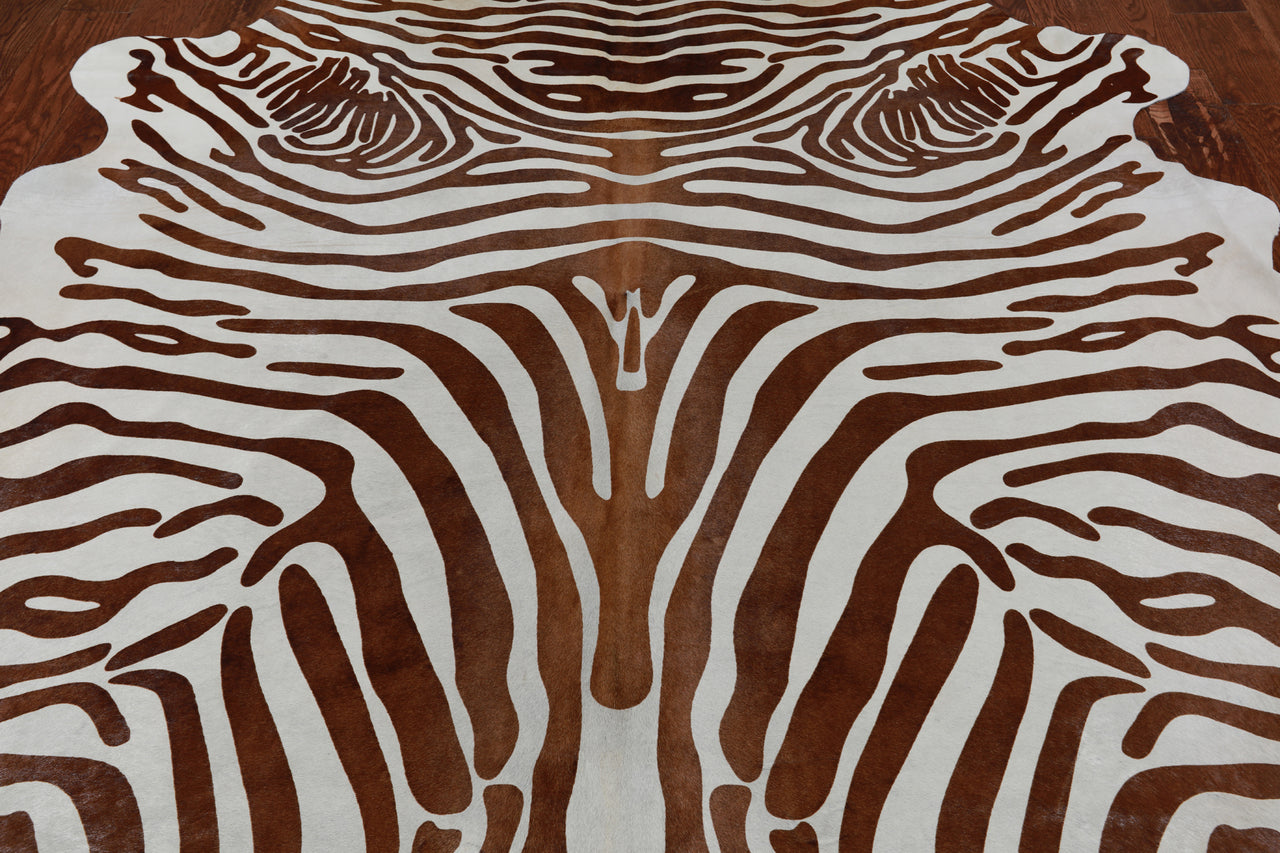 Brown Zebra Animal Print Natural Cowhide Rug - XX-Large 7' 10"H x 6' 6"W