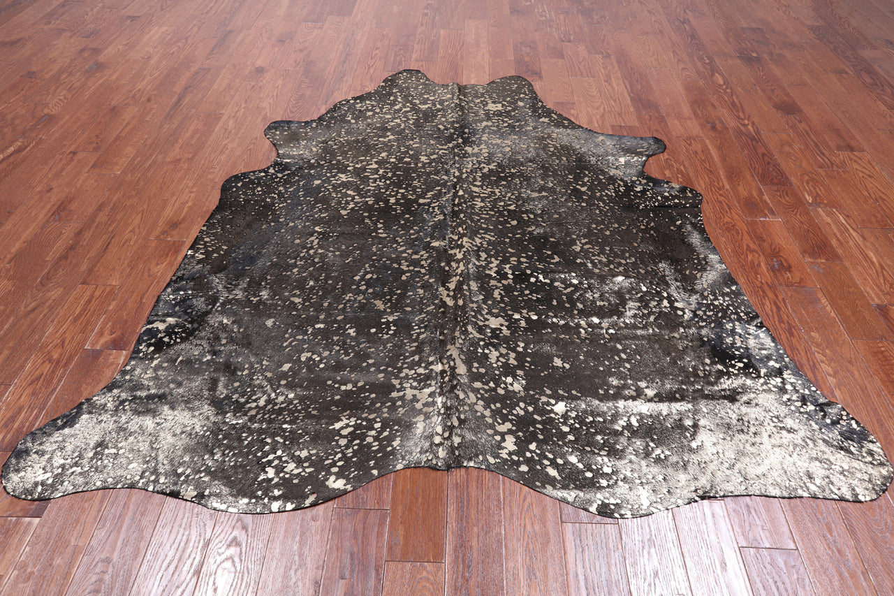 Gold Metallic Black Natural Cowhide Rug - X-Large 7' 2"H x 6' 10"W