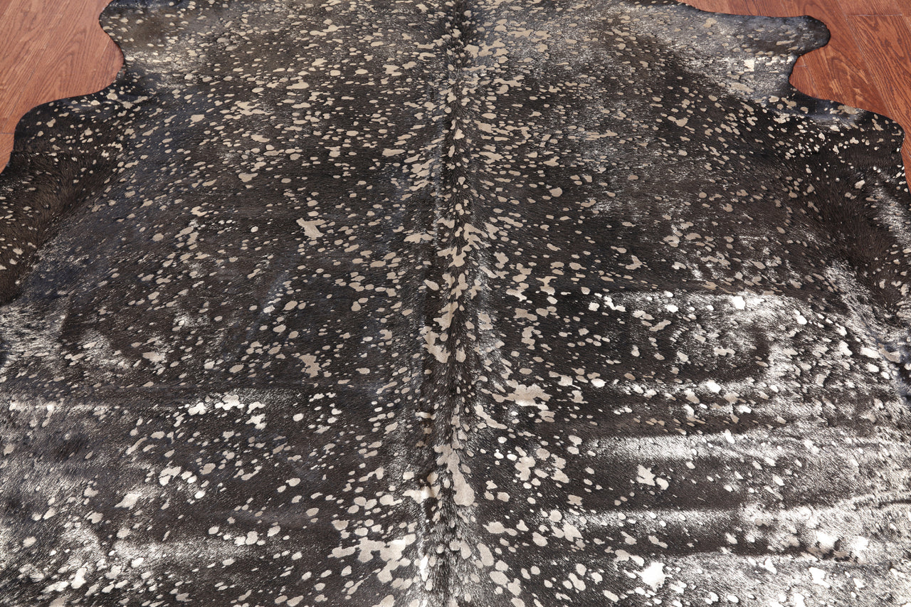 Gold Metallic Black Natural Cowhide Rug - X-Large 7' 2"H x 6' 10"W
