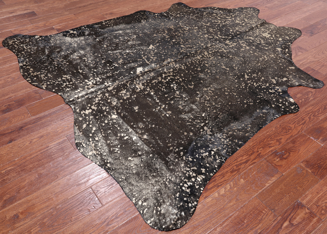 Gold Metallic Black Natural Cowhide Rug - X-Large 7' 2"H x 6' 10"W