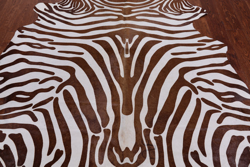 Brown Zebra Animal Print Natural Cowhide Rug - X-Large 7' 2