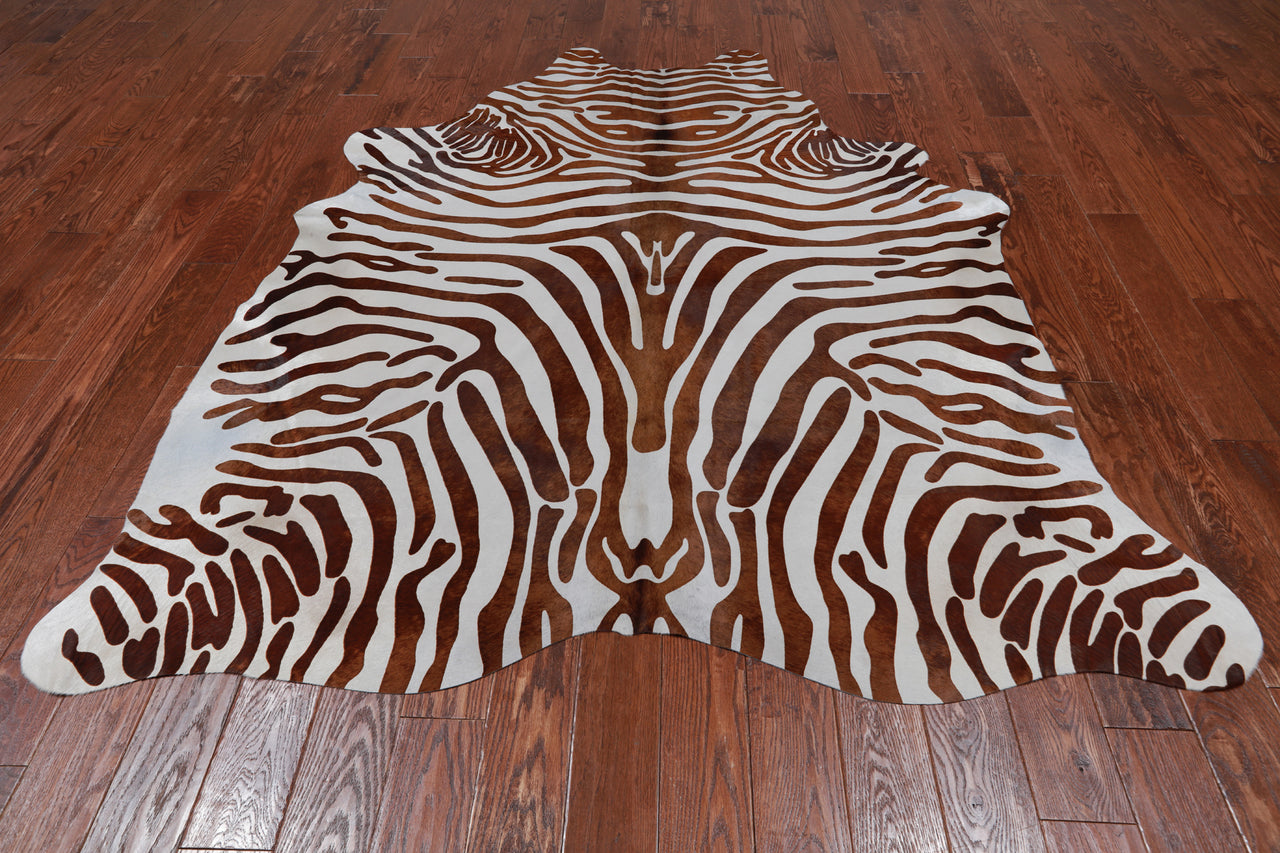 Brown Zebra Animal Print Natural Cowhide Rug - X-Large 7' 2"H x 6' 4"W