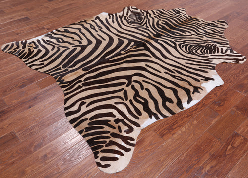Brown Zebra Animal Print Natural Cowhide Rug - XX-Large 7' 6
