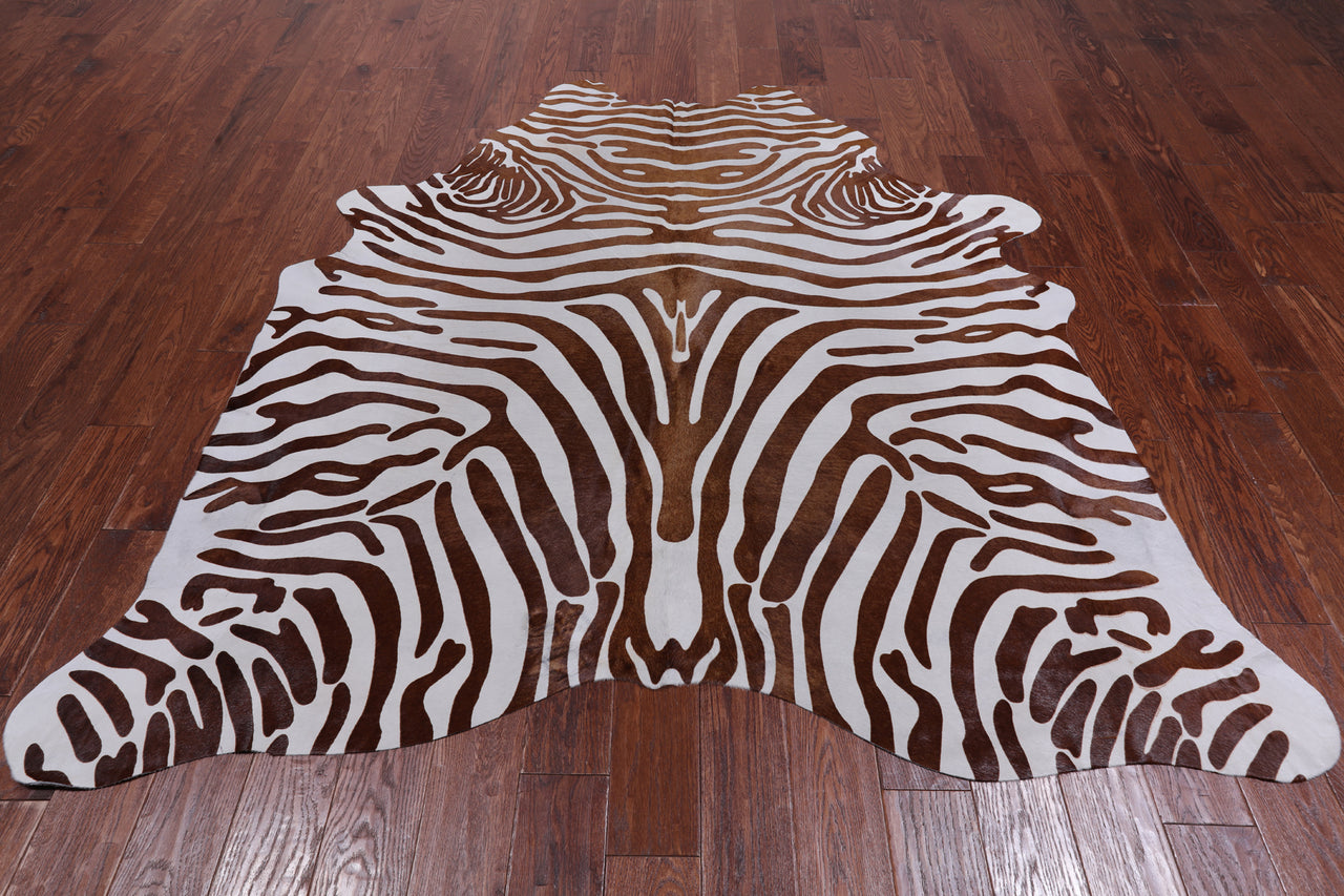 Brown Zebra Animal Print Natural Cowhide Rug - X-Large 7' 2"H x 6' 5"W