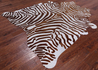 Thumbnail for Brown Zebra Animal Print Natural Cowhide Rug - X-Large 7' 2