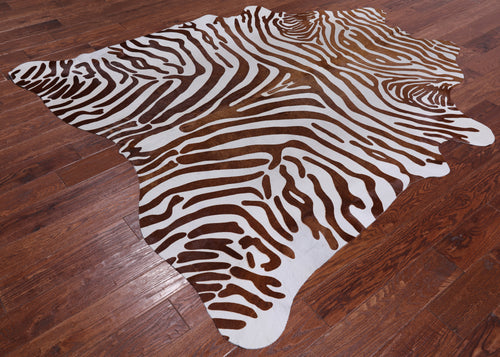 Brown Zebra Animal Print Natural Cowhide Rug - X-Large 7' 2