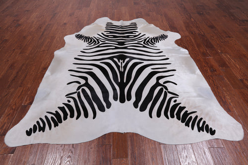 Black Zebra Animal Print Natural Cowhide Rug - XX-Large 7' 8