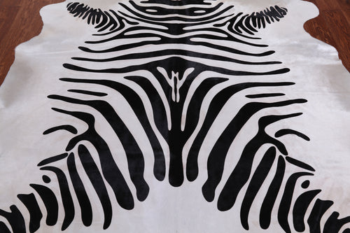 Black Zebra Animal Print Natural Cowhide Rug - XX-Large 7' 8