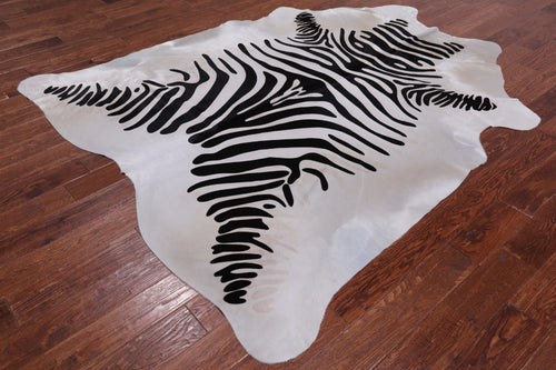 Black Zebra Animal Print Natural Cowhide Rug - XX-Large 7' 8