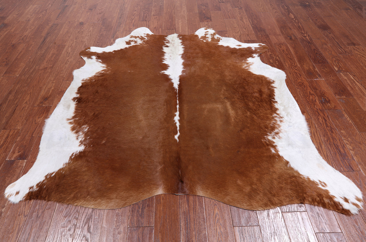 Brown & White Natural Cowhide Rug - Large 6' 4"H x 6' 2"W