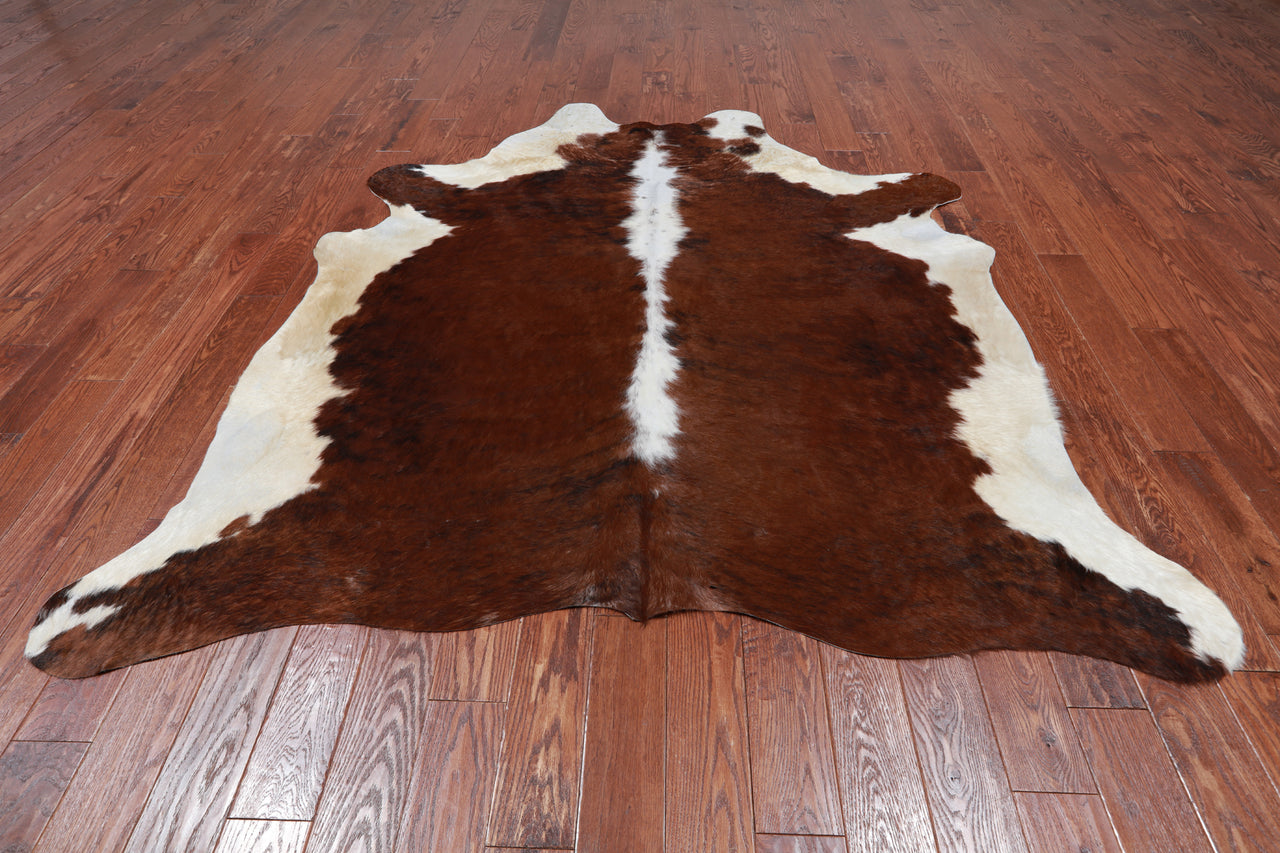 Brown & White Natural Cowhide Rug - XX-Large 7' 5"H x 6' 10"W