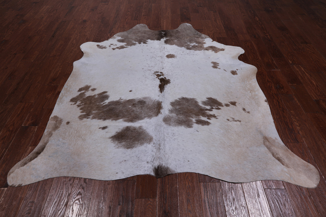 Brown & White Natural Cowhide Rug - X-Large 7' 0"H x 6' 4"W