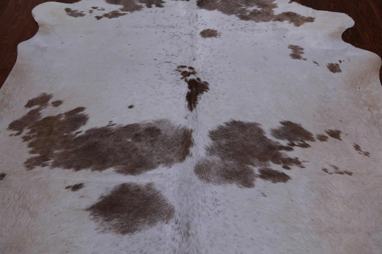 Brown & White Natural Cowhide Rug - X-Large 7' 0"H x 6' 4"W