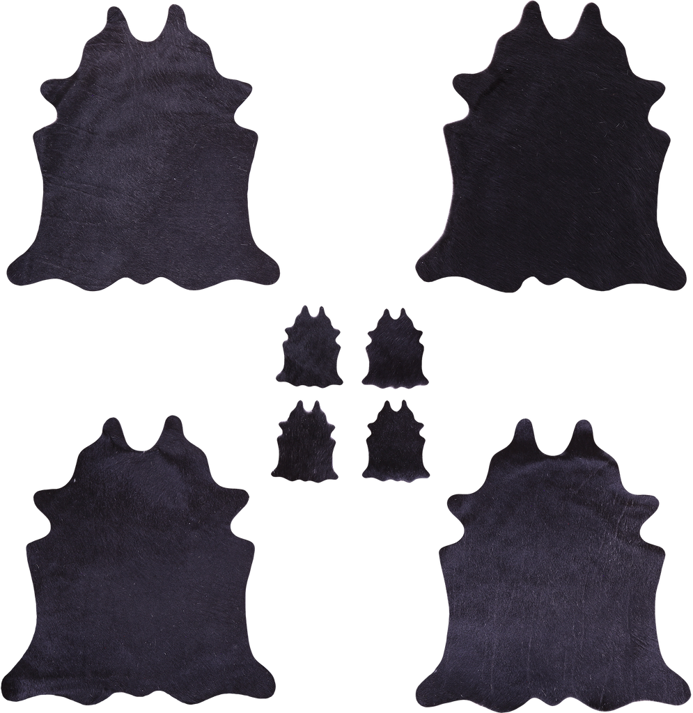 Black Real Cowhide 4 Placemats With 4 Coasters - Set Of Four