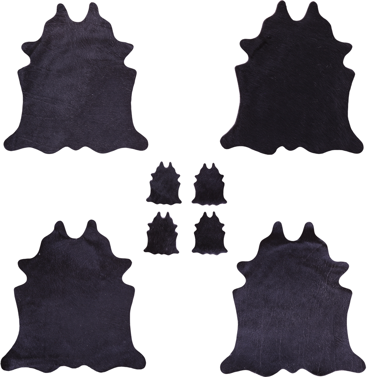 Black Real Cowhide 4 Placemats With 4 Coasters - Set Of Four