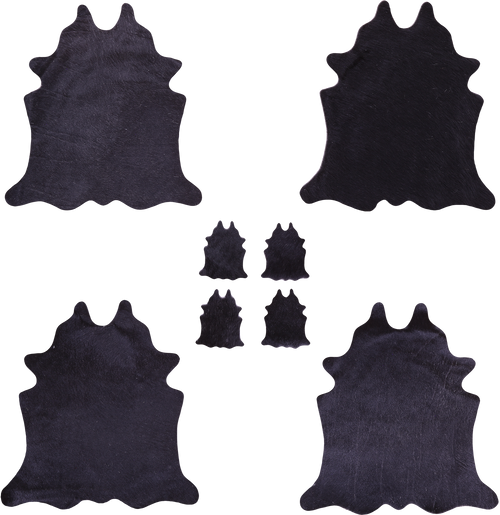 Black Real Cowhide 4 Placemats With 4 Coasters - Set Of Four