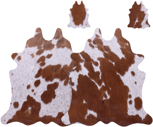 Brown & White Real Cowhide 2 Placemats With 2 Coasters - Set Of Two