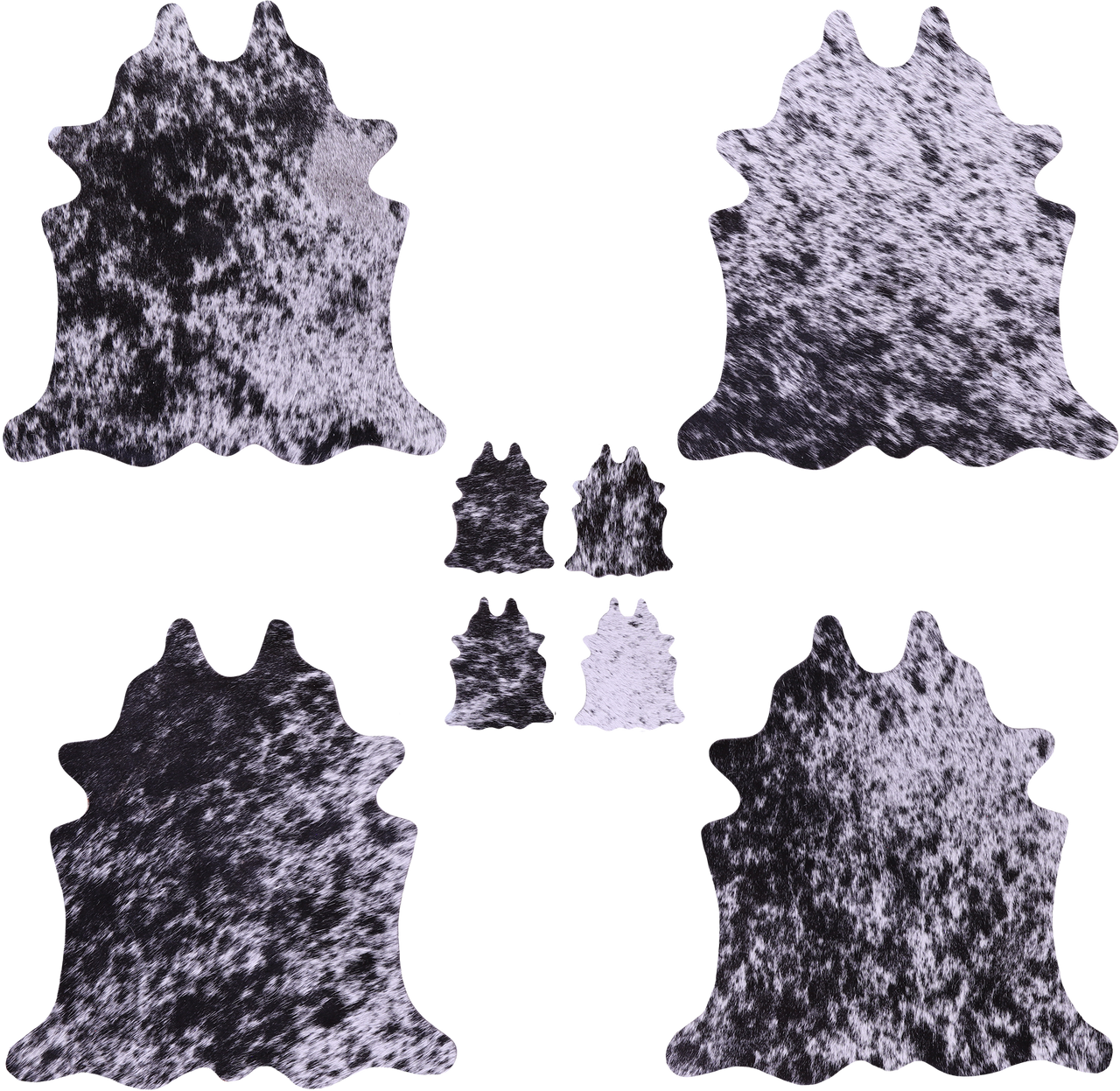 Black Salt & Pepper Real Cowhide 4 Placemats With 4 Coasters - Set Of Four