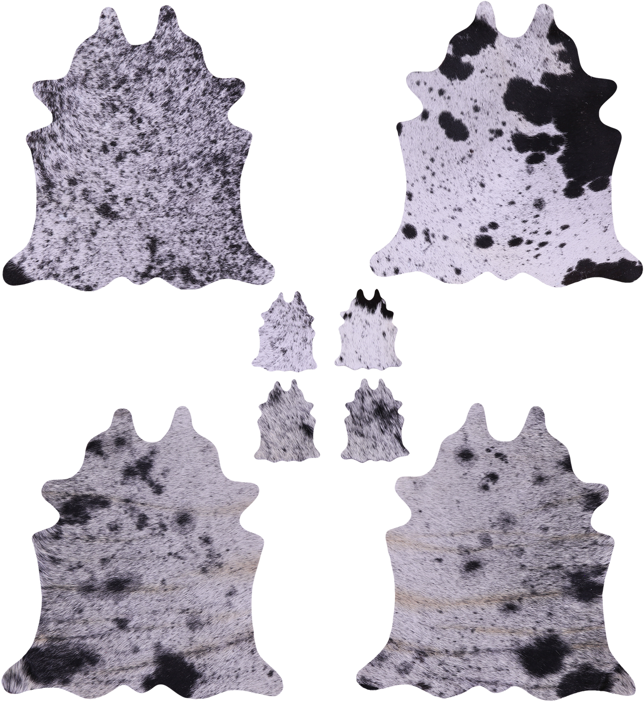 Black Salt & Pepper Real Cowhide 4 Placemats With 4 Coasters - Set Of Four