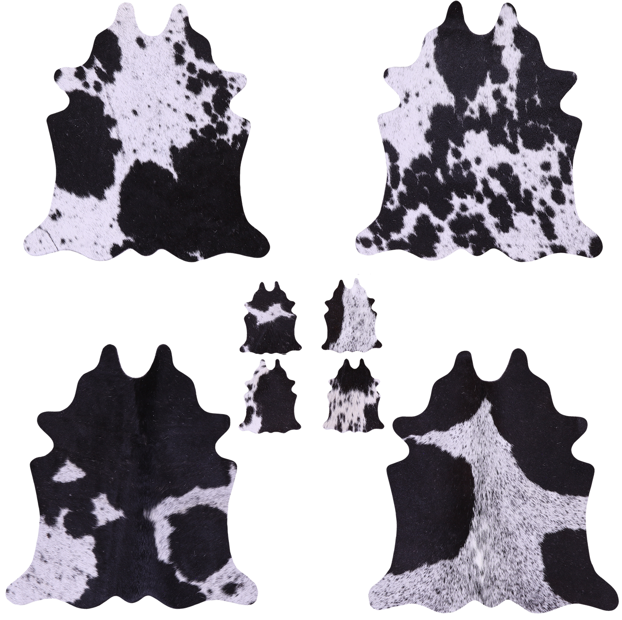 Black Salt & Pepper Real Cowhide 4 Placemats With 4 Coasters - Set Of Four