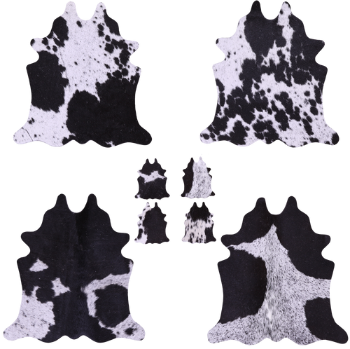 Black Salt & Pepper Real Cowhide 4 Placemats With 4 Coasters - Set Of Four