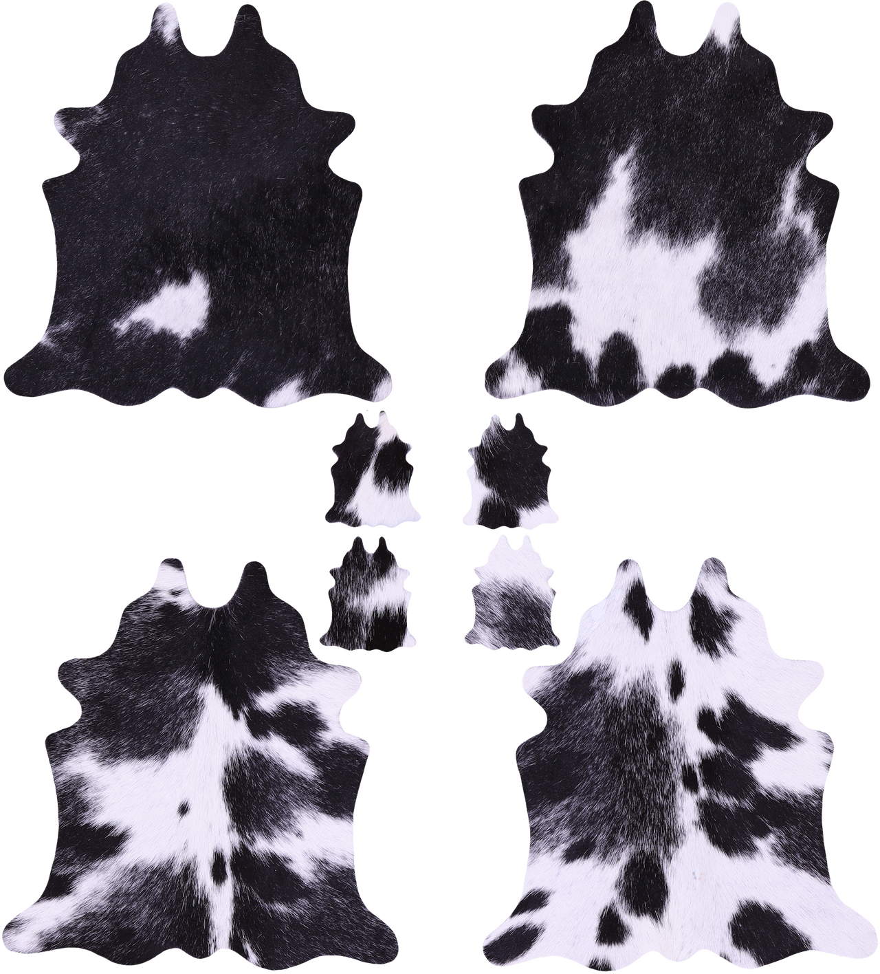 Black & White Real Cowhide 4 Placemats With 4 Coasters - Set Of Four