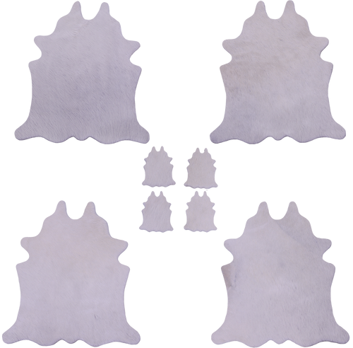 White Real Cowhide 4 Placemats With 4 Coasters - Set Of Four