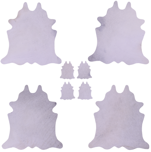White Real Cowhide 4 Placemats With 4 Coasters - Set Of Four