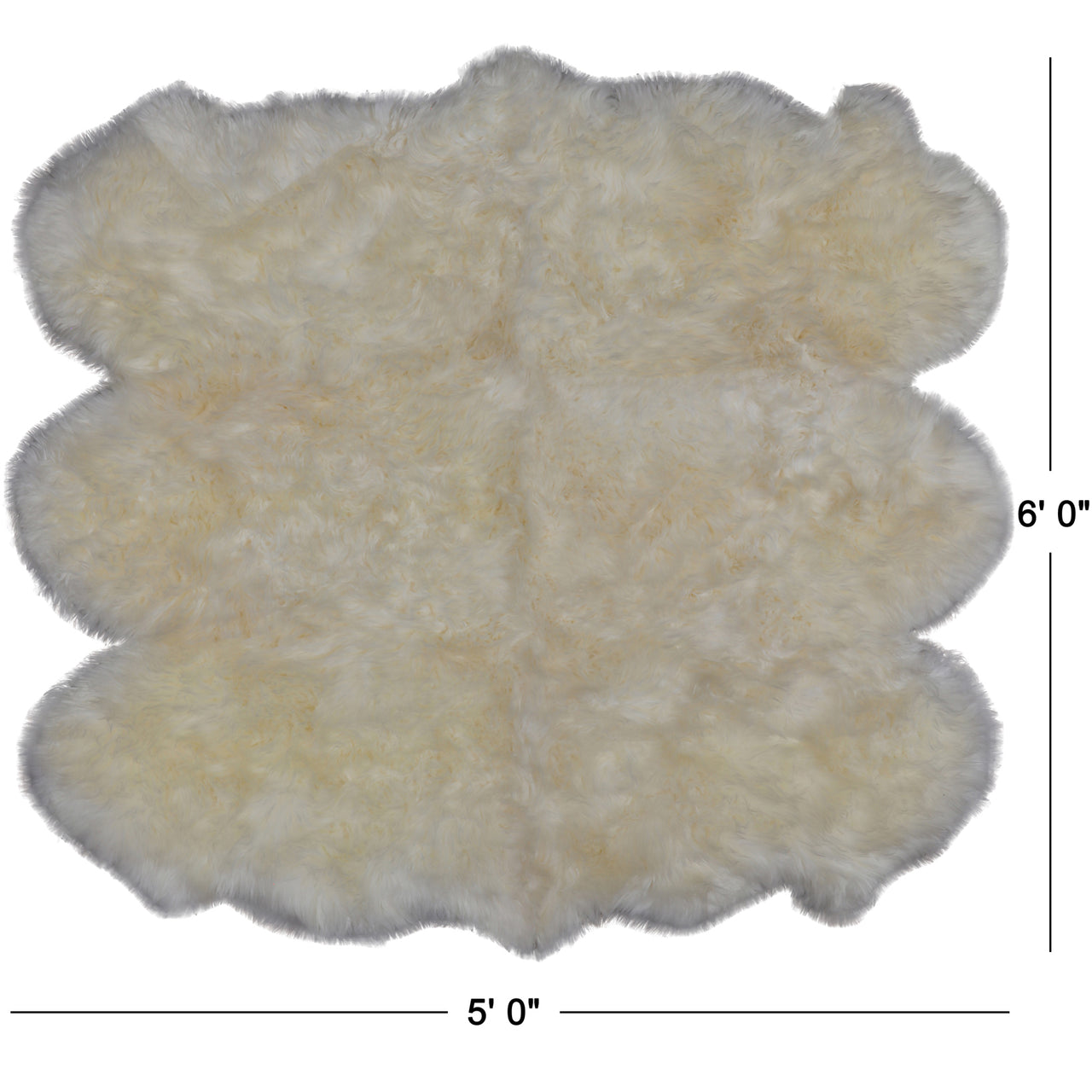 100% Natural New Zealand Sheepskin Ivory 5' 0" x 6' 0"