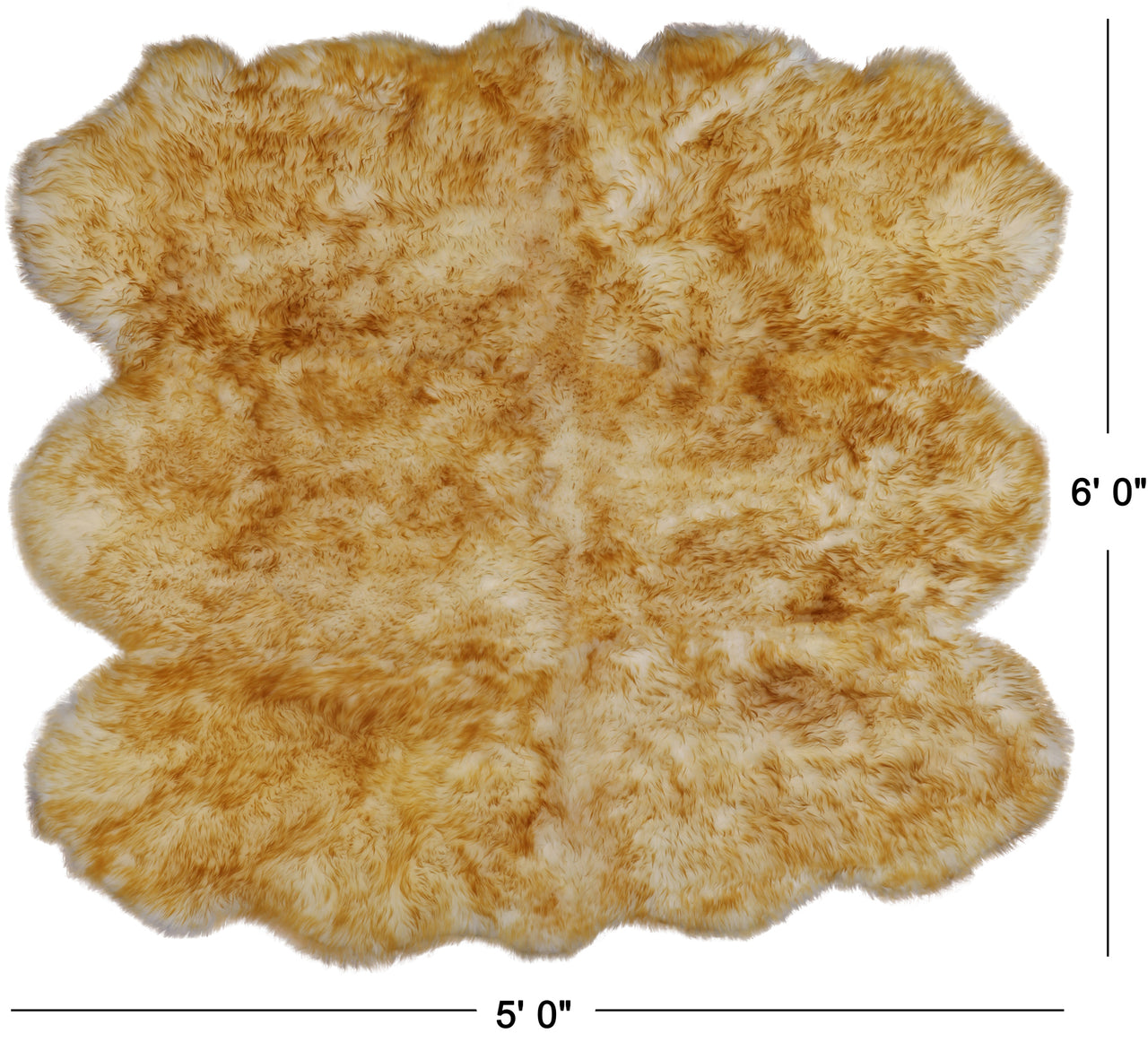 100% Natural New Zealand Sheepskin Brown Tip 5' 0" x 6' 0"