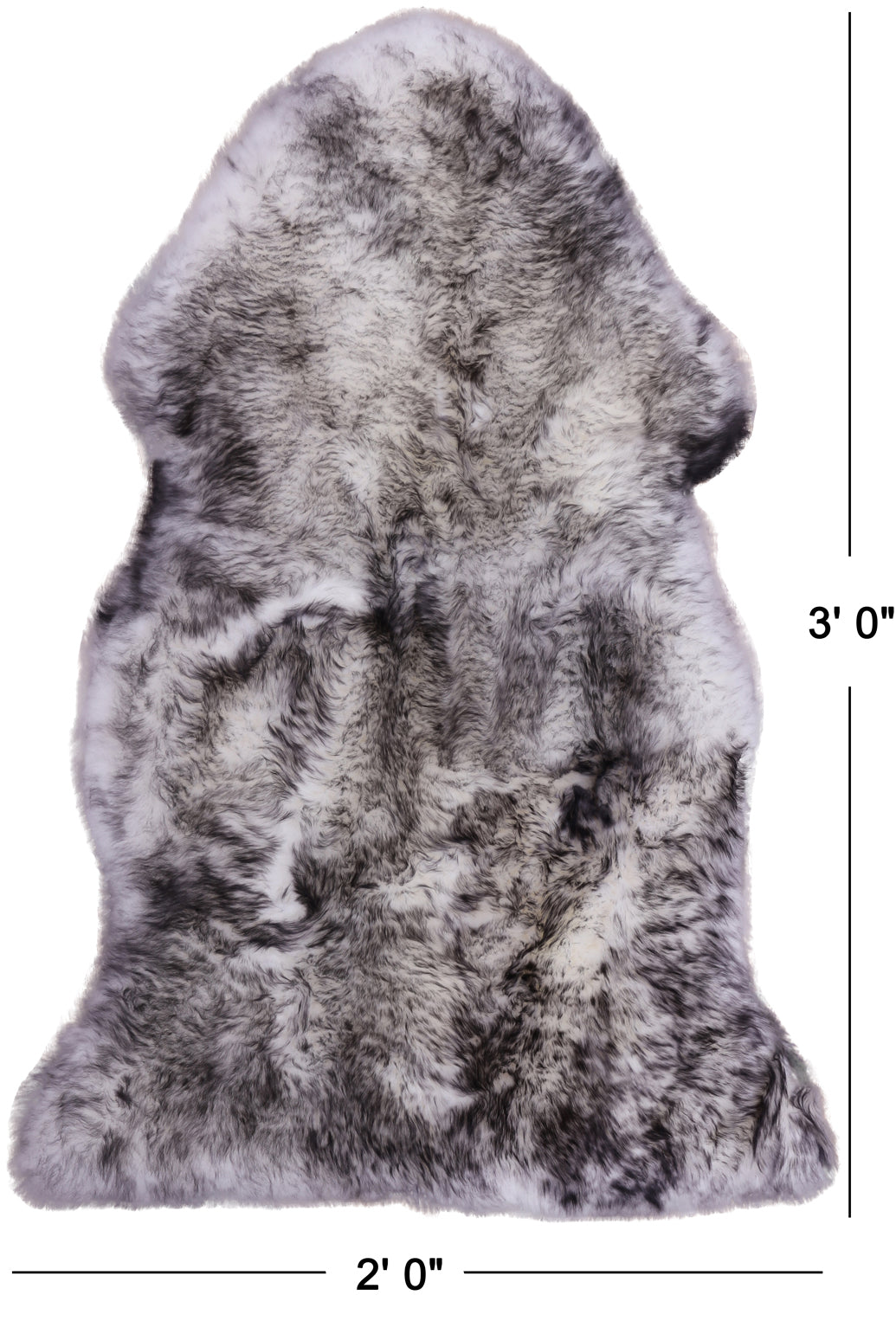 100% Natural New Zealand Sheepskin Black Tip 2' 0" x 3' 0"